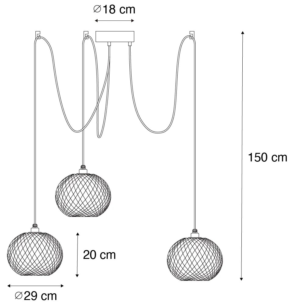 Candeeiro suspenso exterior oriental bambu 3 luzes IP44 - Rafael Oriental