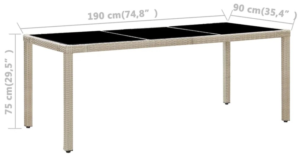9 pcs conjunto jantar exterior com almofadões vime PE bege
