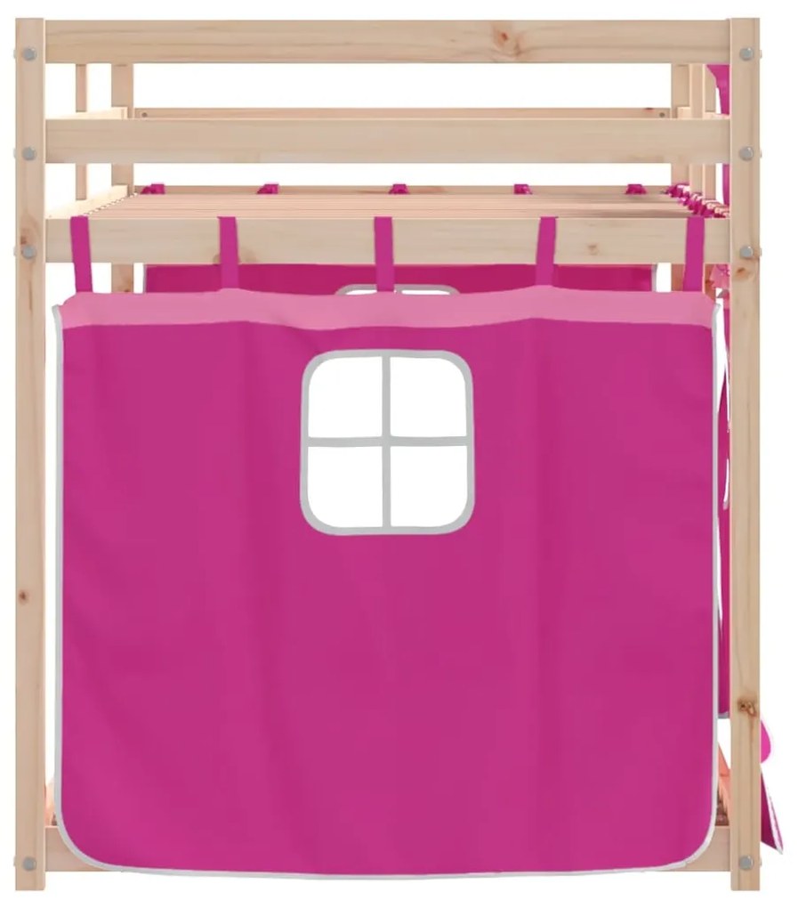 Beliche com cortinas 90x190 cm madeira de pinho maciça rosa