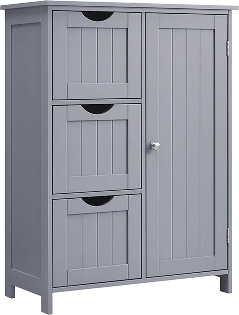 Armário de casa de banho com 3 gavetas e porta de armário 30 x 60 x 81 cm Cinzento