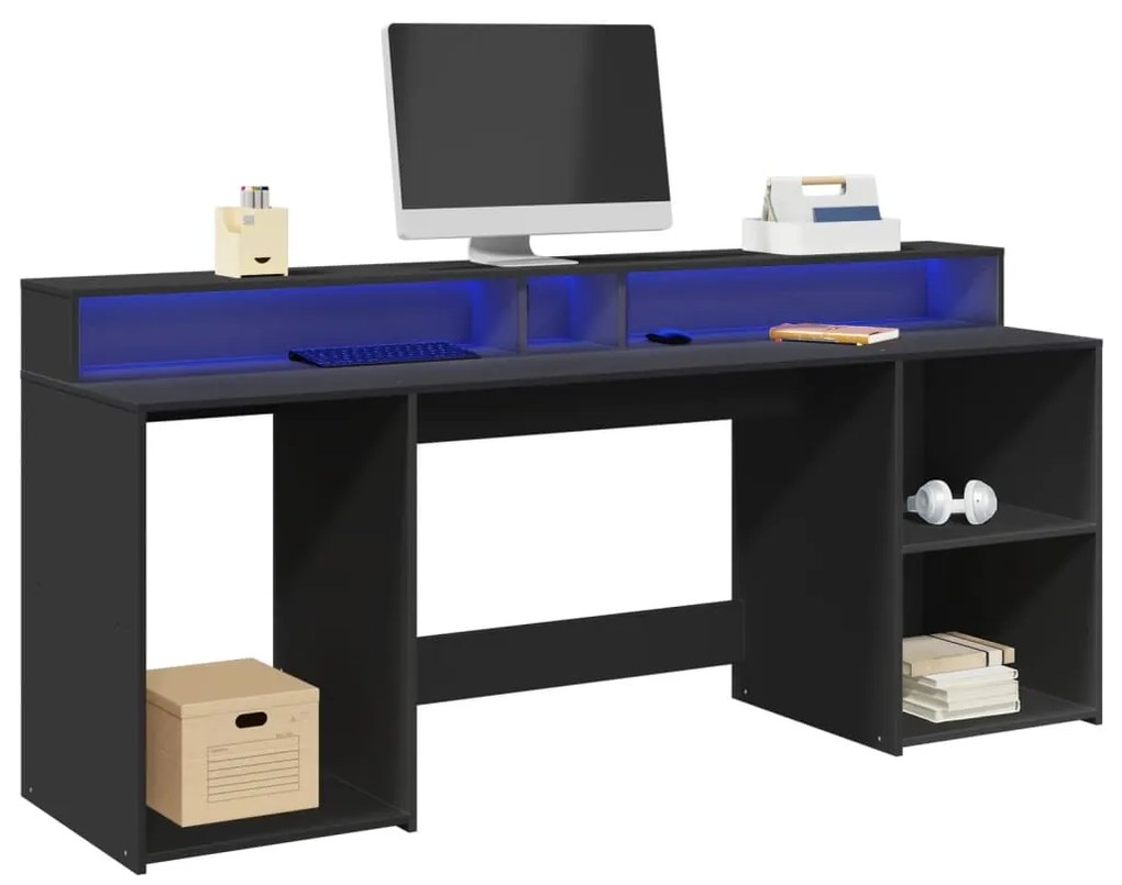 Secretária c/ luzes LED 200x55x91 cm derivados de madeira preto