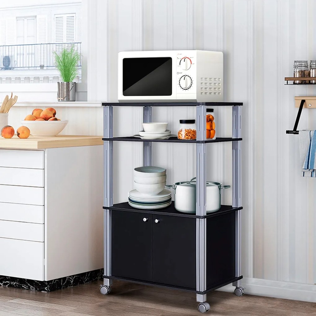 Carrinho Cozinha Para Microondas Prateleira Forno Armazenamento Organizador 60 x 40 x 98 cm Preto