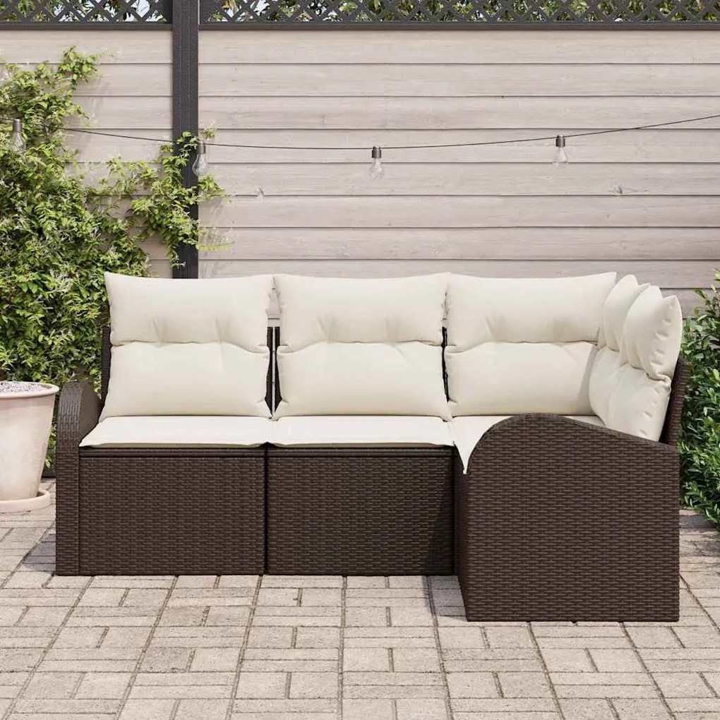 Conjunto de Sofá de Jardim de 4 Peças com Almofadas Vime Poliéster Mar