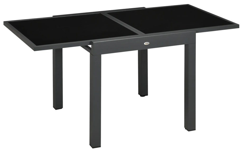 Outsunny Mesa de Jardim Mesa de Jantar Extensível 160cm com Bancada de Vidro Temperado Exterior Alumínio 160x80x75 cm Preto | Aosom Portugal