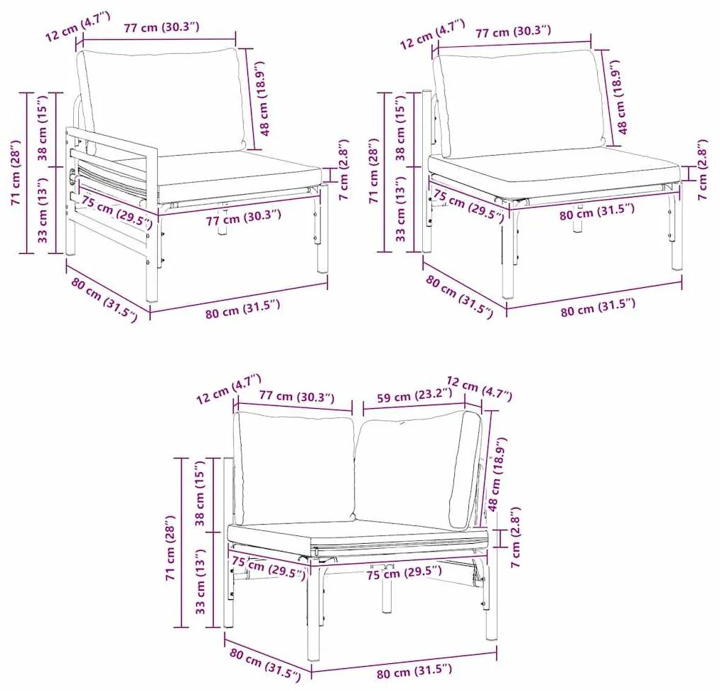 Conjunto de Sofá de Jardim 8 pcs Cinzento-escuro Aço