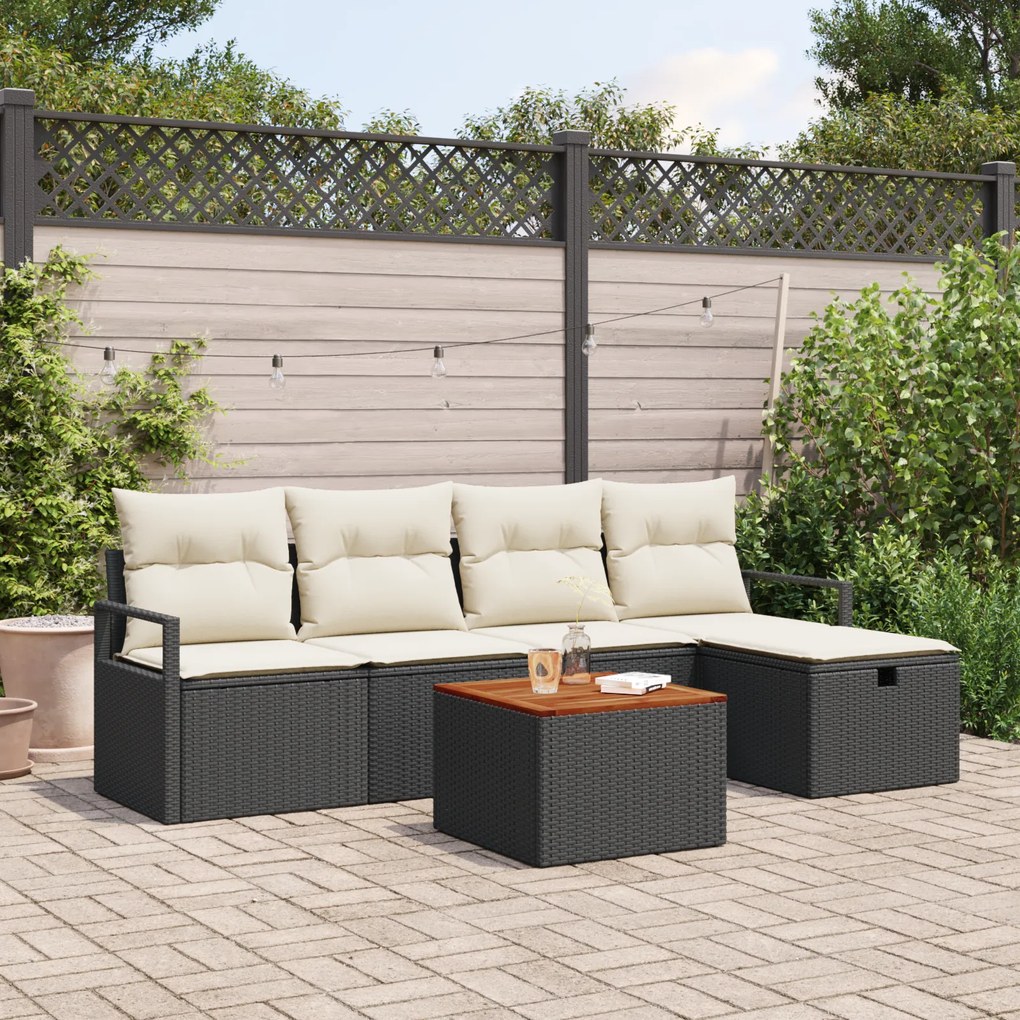 Conjunto de Sofás de Jardim de 6 Peças com Almofadas Preto Vime Sintét