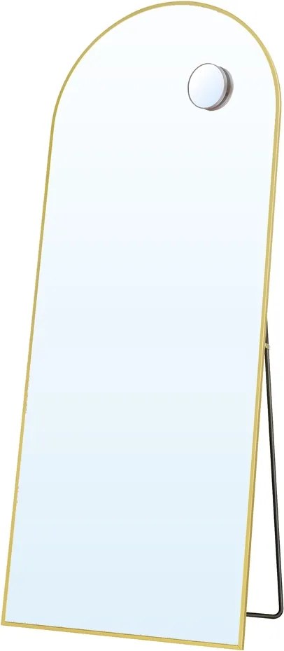 Espelho de pé, corpo inteiro com espelho de aumento 165 x 60 cm, vidro de segurança, curvo dourado