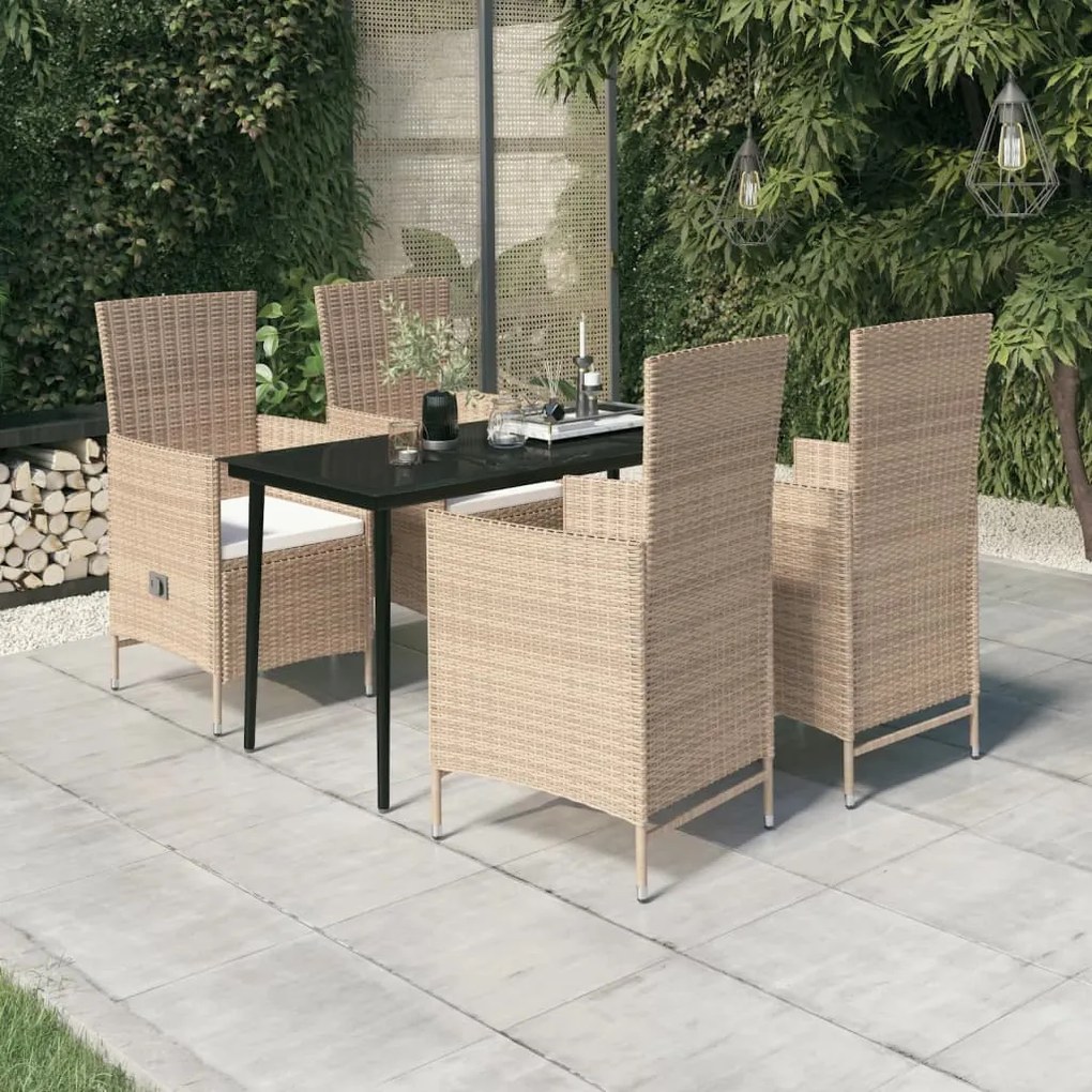 5 pcs conjunto de jantar para jardim com almofadões bege