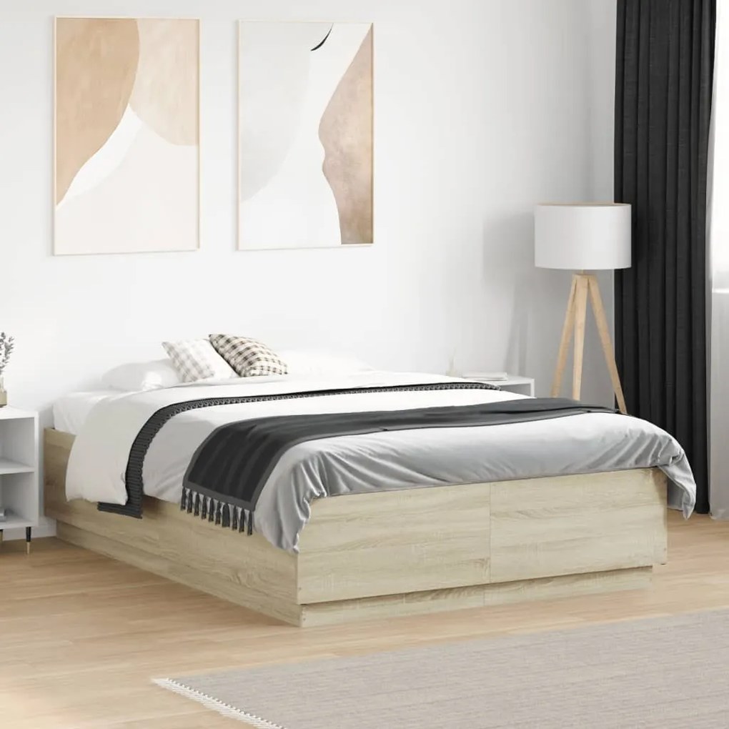 Estrutura de cama 135x190 cm derivados madeira carvalho sonoma