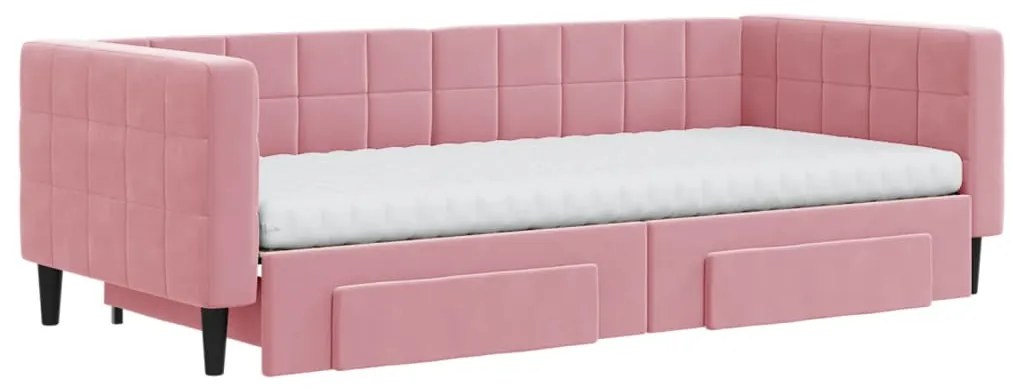 Sofá-cama com gavetão e gavetas 90x200 cm veludo rosa