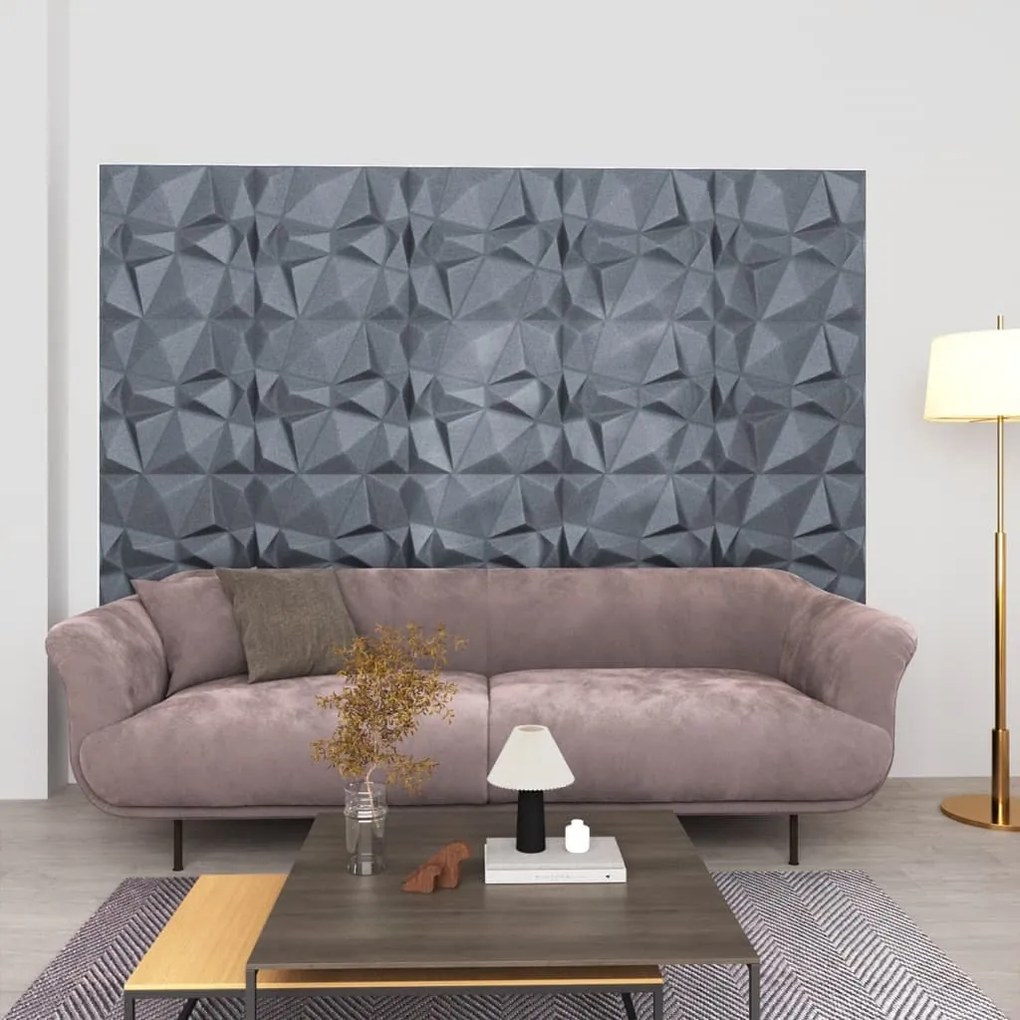 Painéis de parede 3D 12 pcs 50x50 cm 3 m² cinza diamante