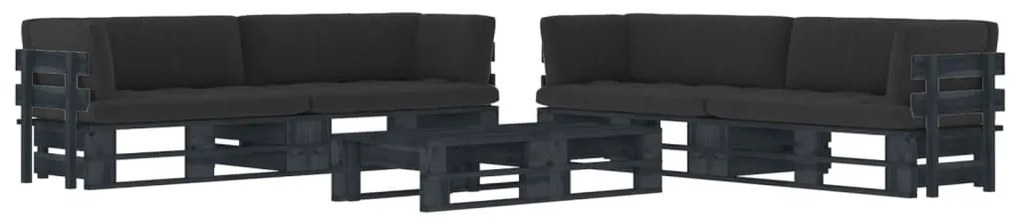 vidaXL 6 pcs conj. lounge paletes c/ almofadões pinho impregnado preto