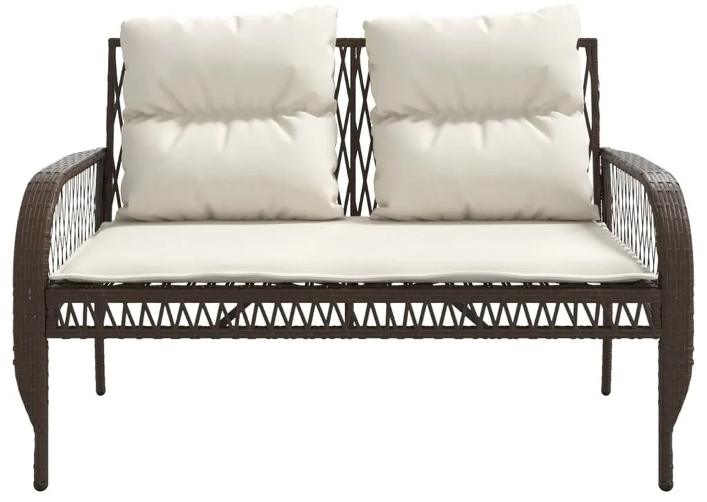 4 pcs conjunto sofás de jardim c/ almofadões vime PE castanho