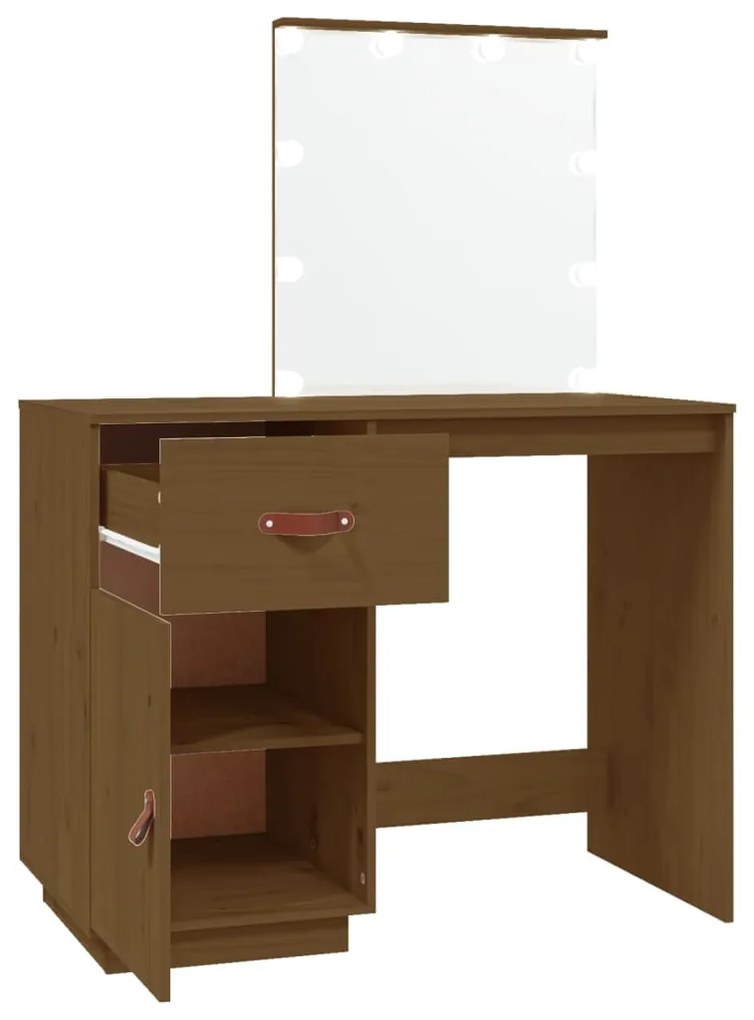 Toucador c/ luzes LED 95x50x133,5 cm pinho maciço castanho mel