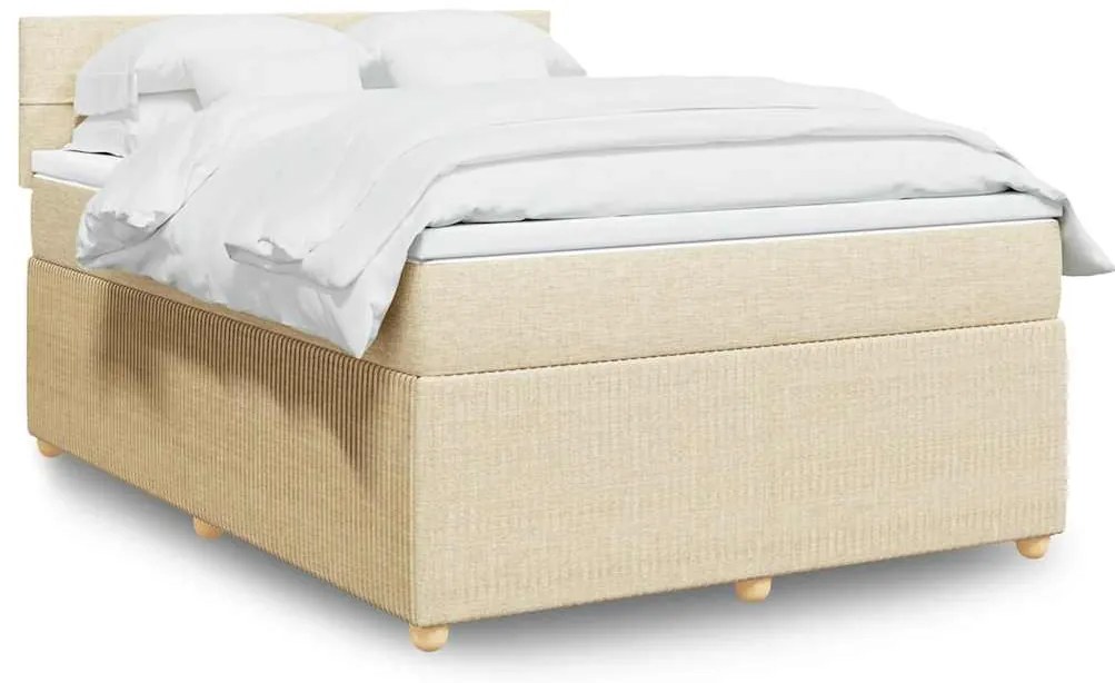 vidaXL Cama com molas/colchão 160x200 cm tecido cor creme