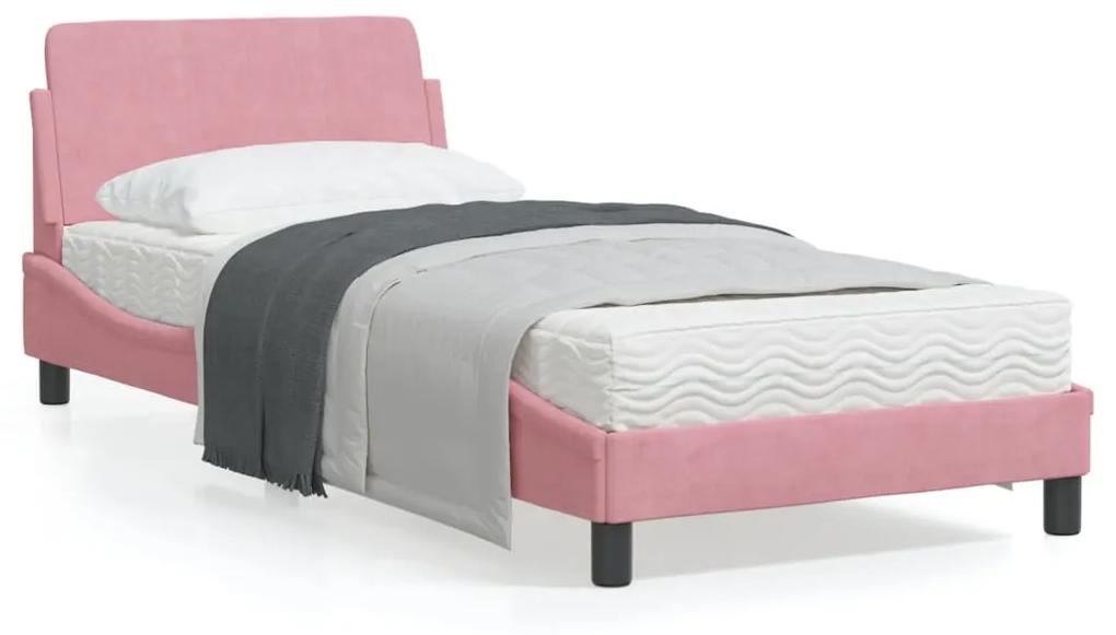 373097 vidaXL Estrutura de cama c/ cabeceira 90x190 cm veludo rosa