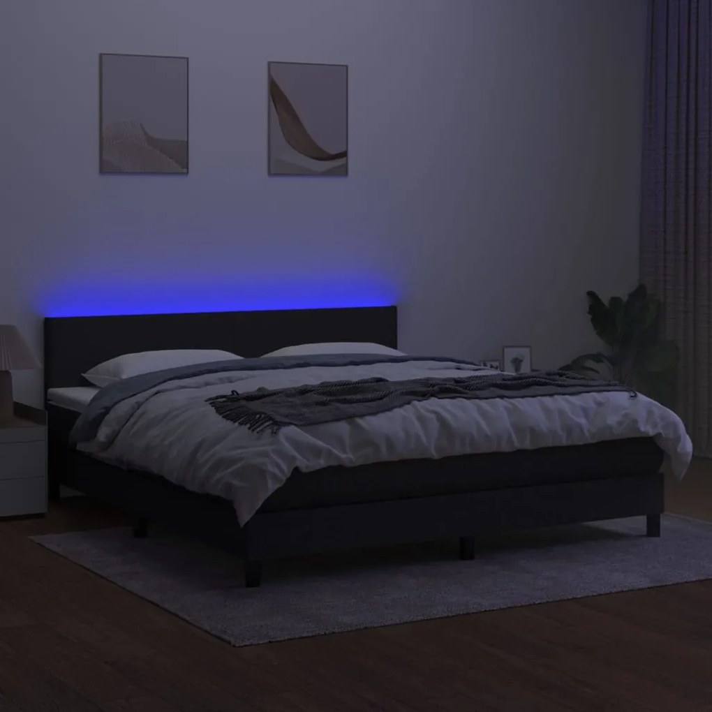 Cama box spring c/ colchão e LED 180x200 cm tecido preto