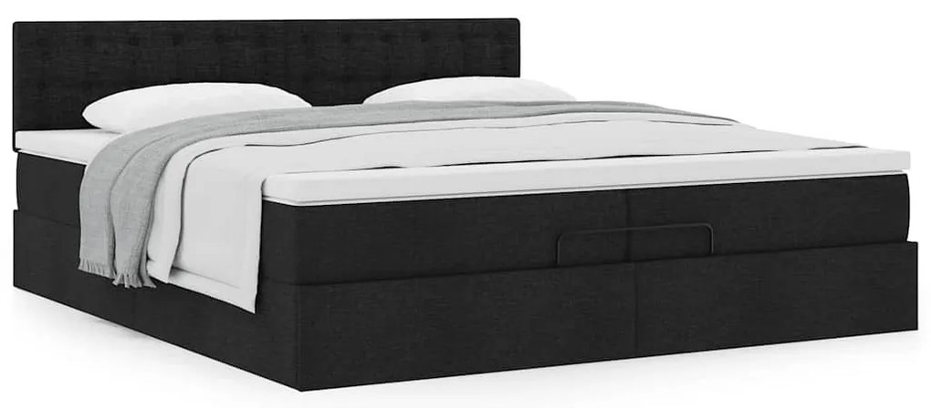 Estrutura de cama otomana com colchão 200x200 cm tecido preto