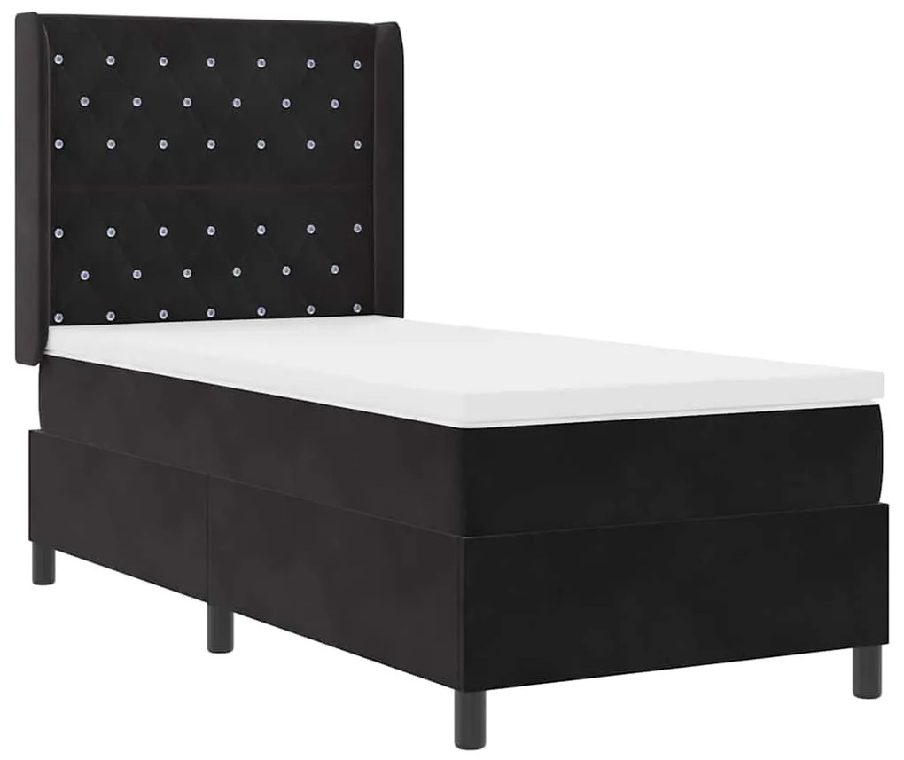 Cama Box Spring vidaXL com Colchão e LED Preto 90x200 cm Veludo