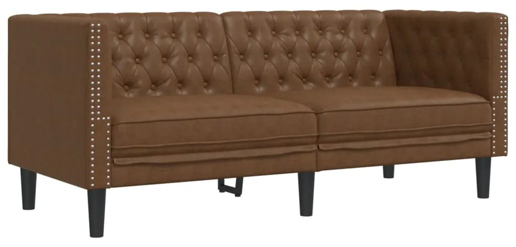 3 pcs conj. de sofás chesterfield camurça artificial castanho