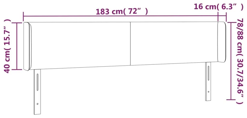 Cabeceira cama c/ luzes LED veludo 183x16x78/88cm cinza-escuro