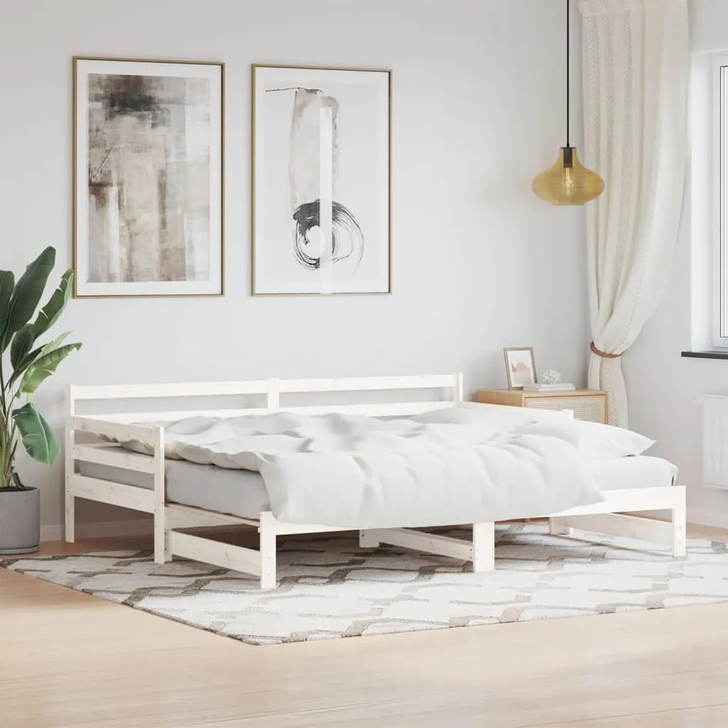 Sofá-cama com gavetão 90x190 cm madeira de pinho maciça branco