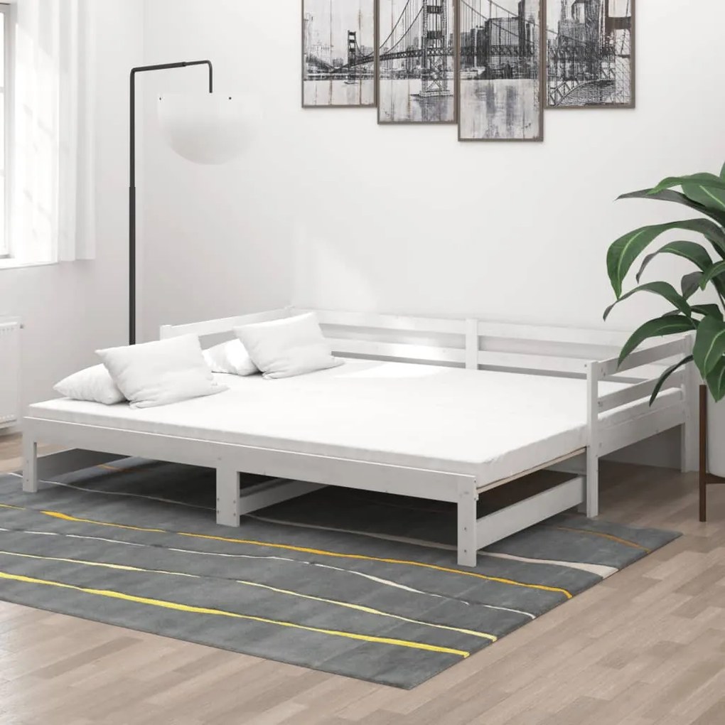 vidaXL Estrutura sofá-cama de puxar 2x(90x200) cm pinho maciço branco