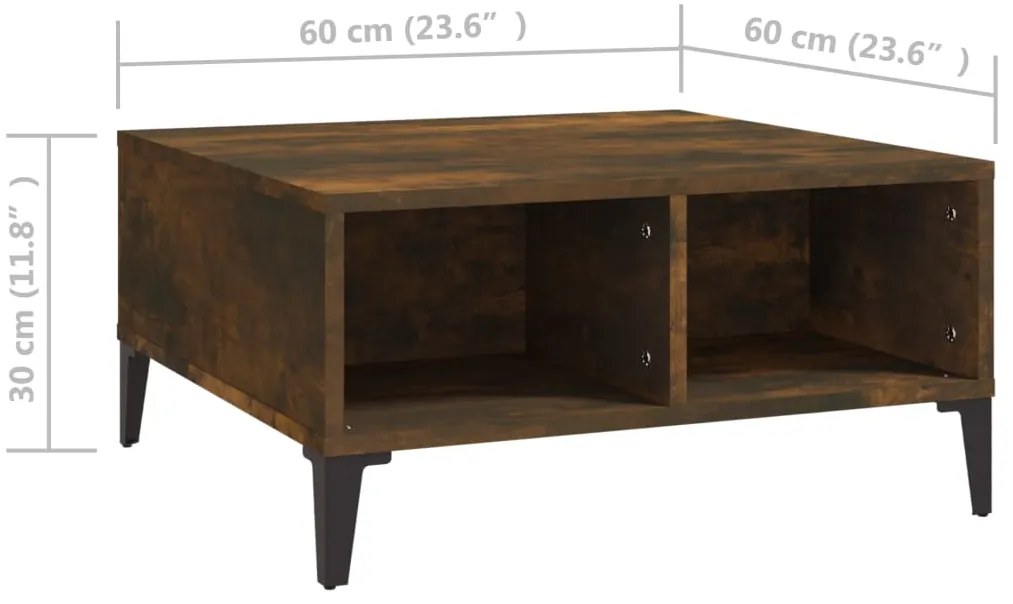 Mesa de centro 60x60x30 cm aglomerado cor carvalho fumado