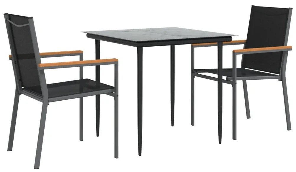 3 pcs conjunto de jantar para jardim textilene e aço preto