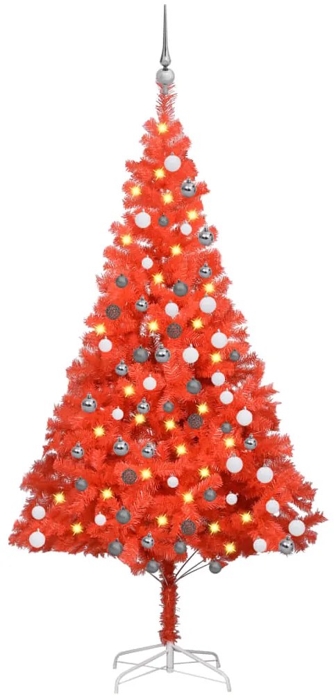 3077686 vidaXL Árvore Natal artificial pré-iluminada c/ bolas PVC vermelho