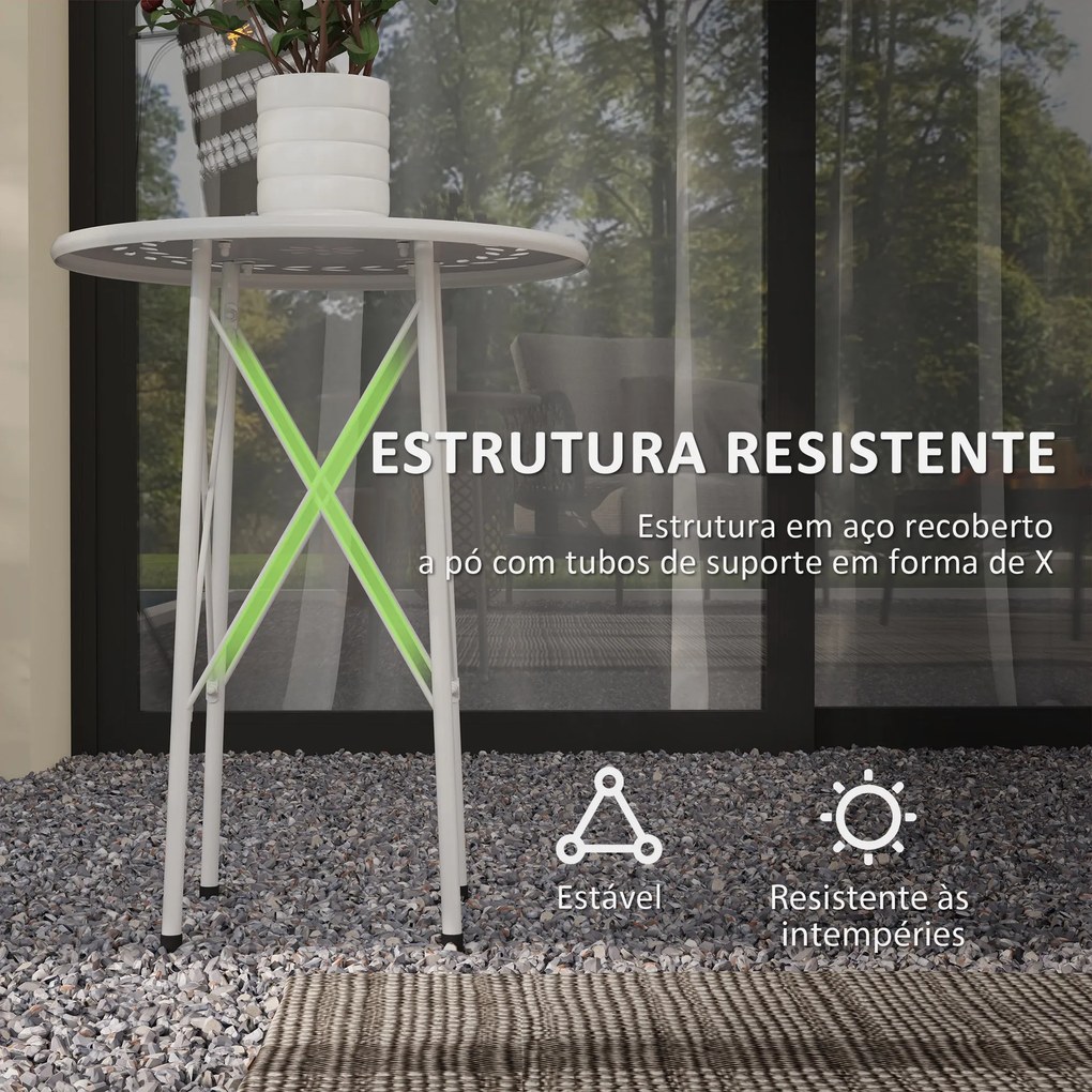Mesa de Jardim Redonda Mesa de Varanda Ø40x50 cm com Pés Ajustáveis e