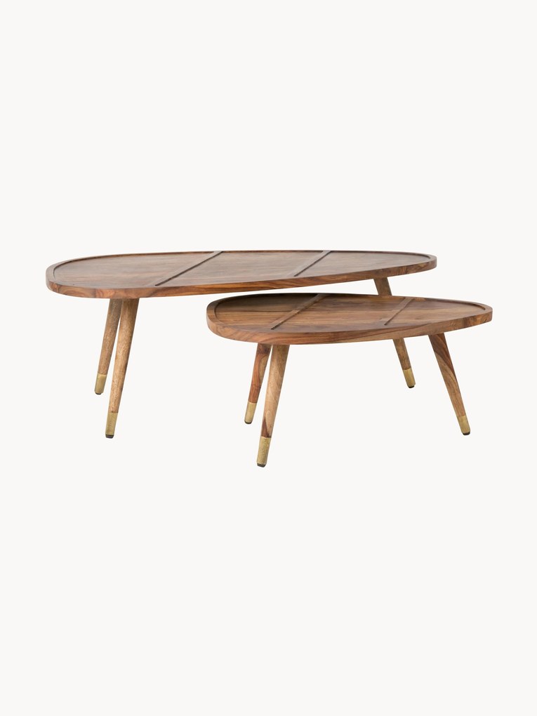 Mesa de centro oval em madeira de sheesham Sham, conjunto de 2