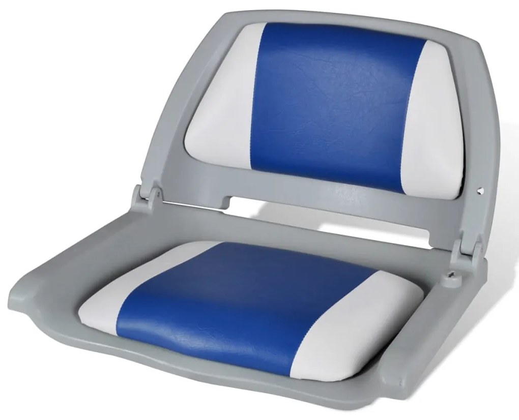 Assento de barco c/ encosto dobrável e almofada azul/branco