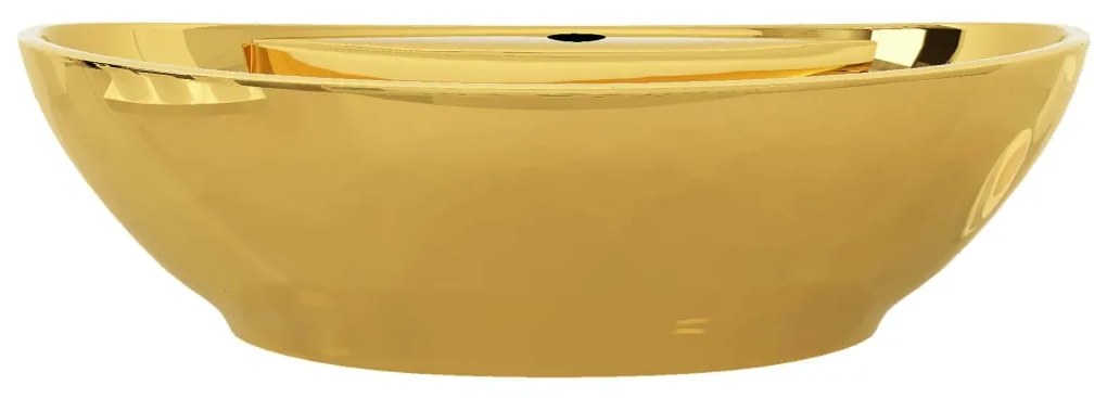Lavatório com extravasamento 58,5x39x21 cm cerâmica dourado