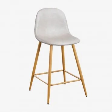Banqueta Alta Glamm Em Couro Sintético Toupeira Claro & ↑65 Cm & Madeira Natural - Sklum