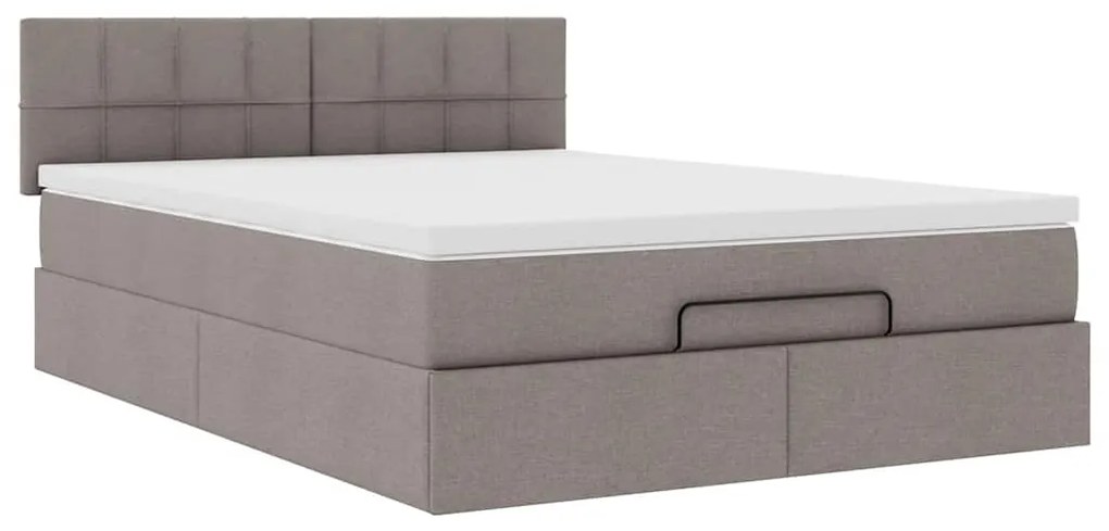 Cama Otomana com Colchão &amp; LEDs Taupe 140x200 cm Tecido