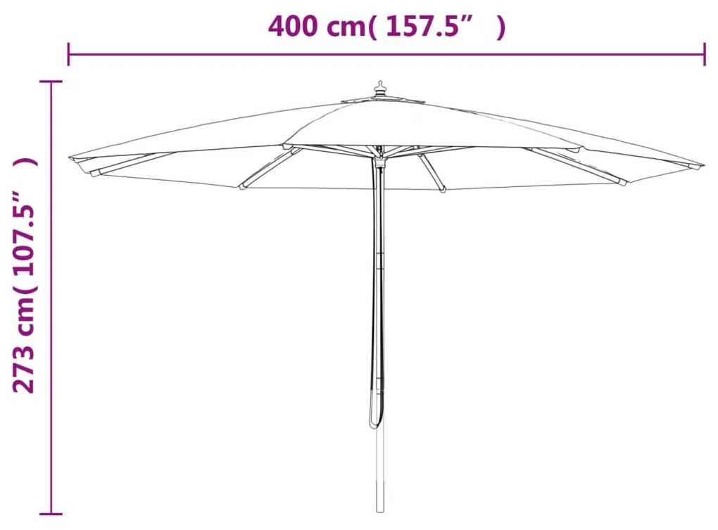 Guarda-sol de jardim c/ poste madeira 400x273 cm bordô