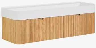 Conjunto De Móvel De Casa De Banho Suspenso 130x45 Cm Em Madeira Com Lavatório Integrado Saioa Madeira Natural - Sklum