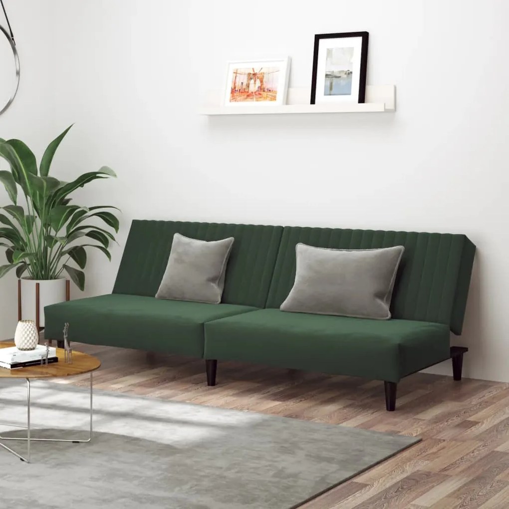 337641 vidaXL Sofá-cama de 2 lugares veludo verde-escuro