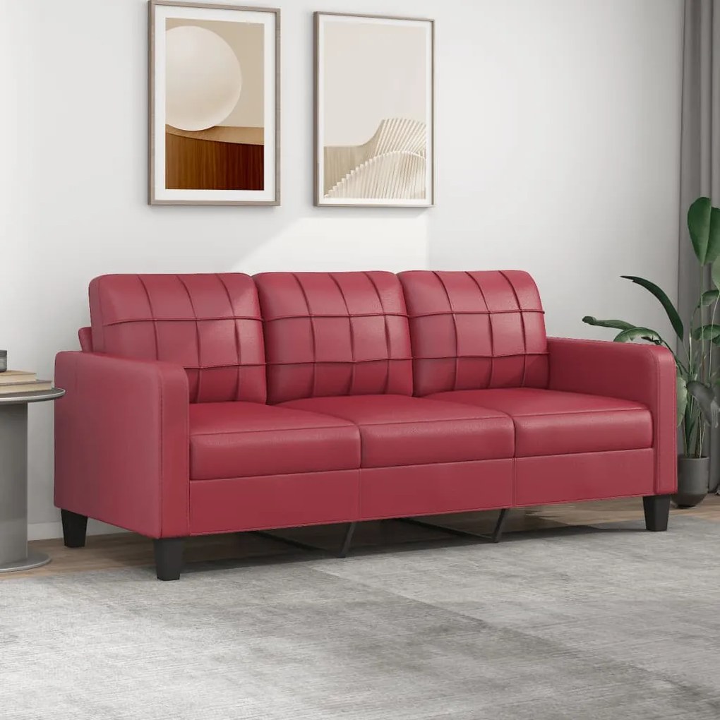 359125 vidaXL Sofá de 3 lugares 180 cm couro artificial vermelho tinto