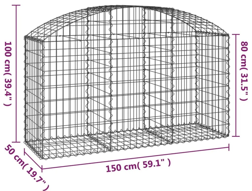 Cesto gabião arqueado 150x50x80/100 cm ferro galvanizado