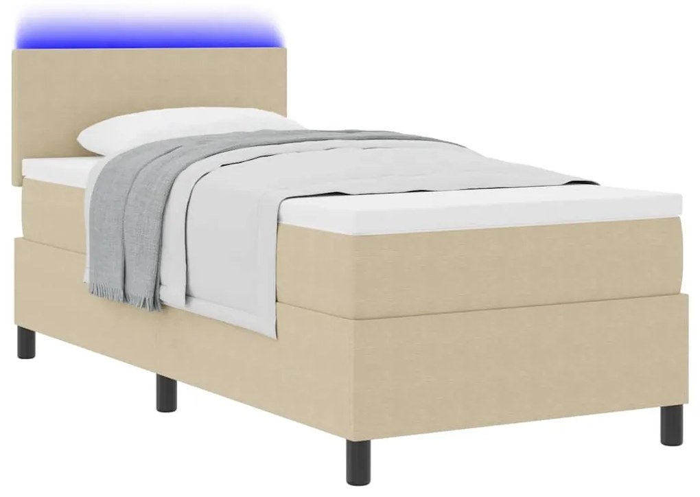 Cama Box Spring com Colchão &amp; Luz LED Verde Cinza Solteiro Tecido Cord