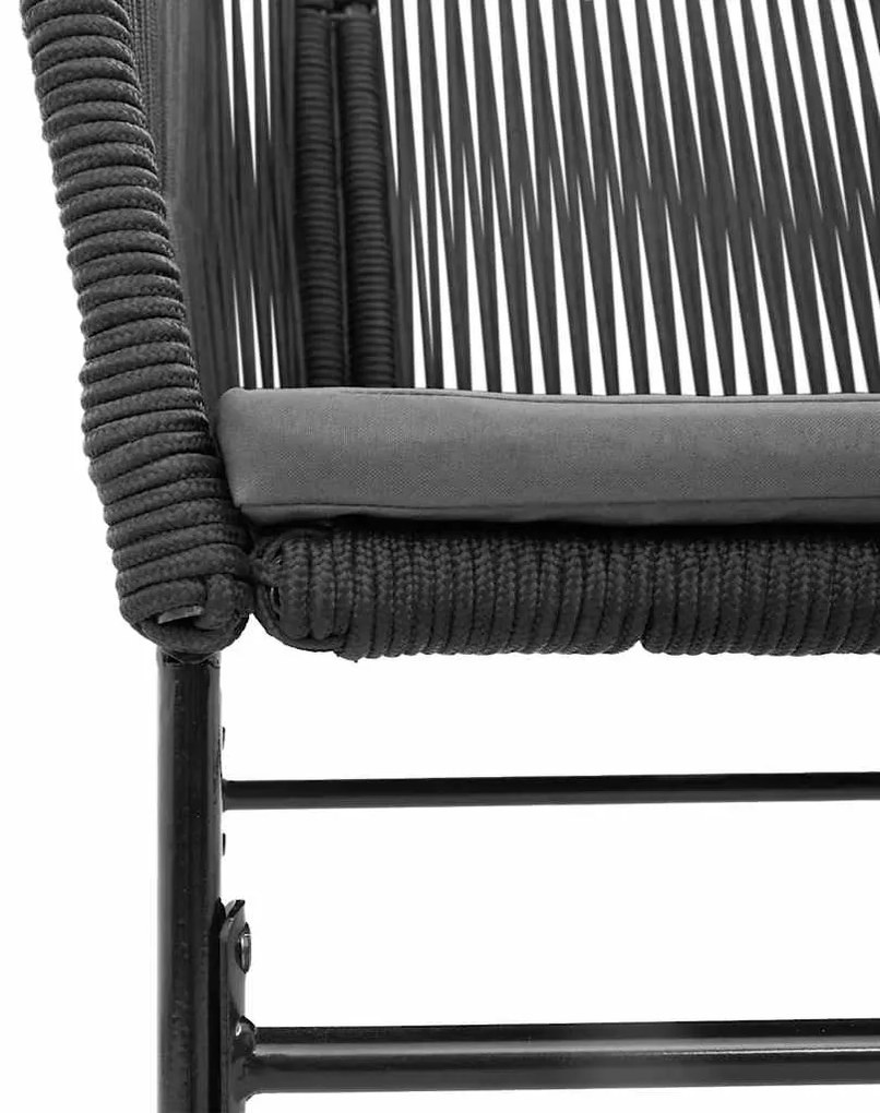 Conjunto de jantar jardim 5 peças almofadas vidro vime PE preto