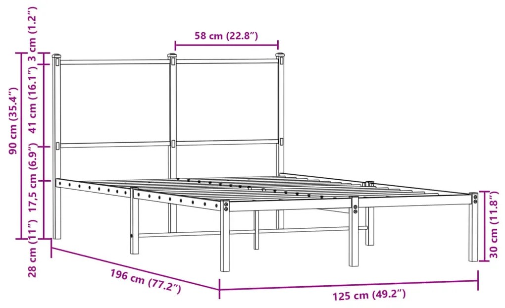 Estrutura de cama sem colchão 120x190cm metal carvalho castanho