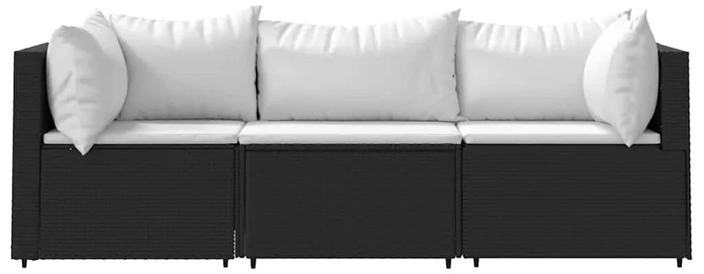 3 pcs conjunto lounge de jardim c/ almofadões vime PE preto