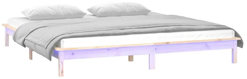 Estrutura de cama de casal c/ LED 135x190 cm madeira maciça