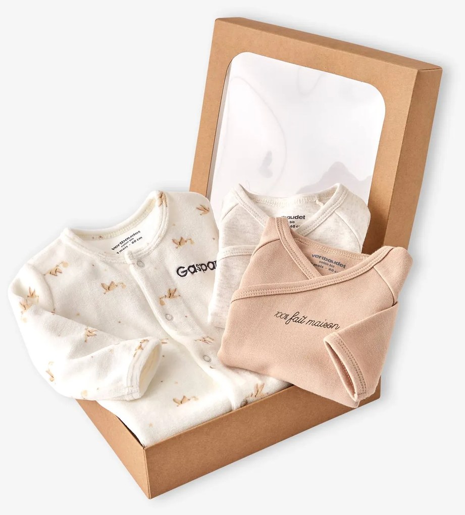 Conjunto de 3 peças para recém-nascido: pijama + 2 bodies cru