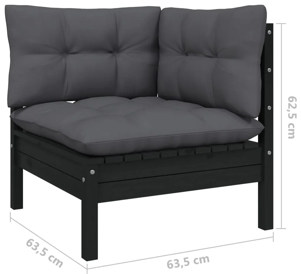 7 pcs conjunto lounge jardim c/ almofadões pinho maciço preto