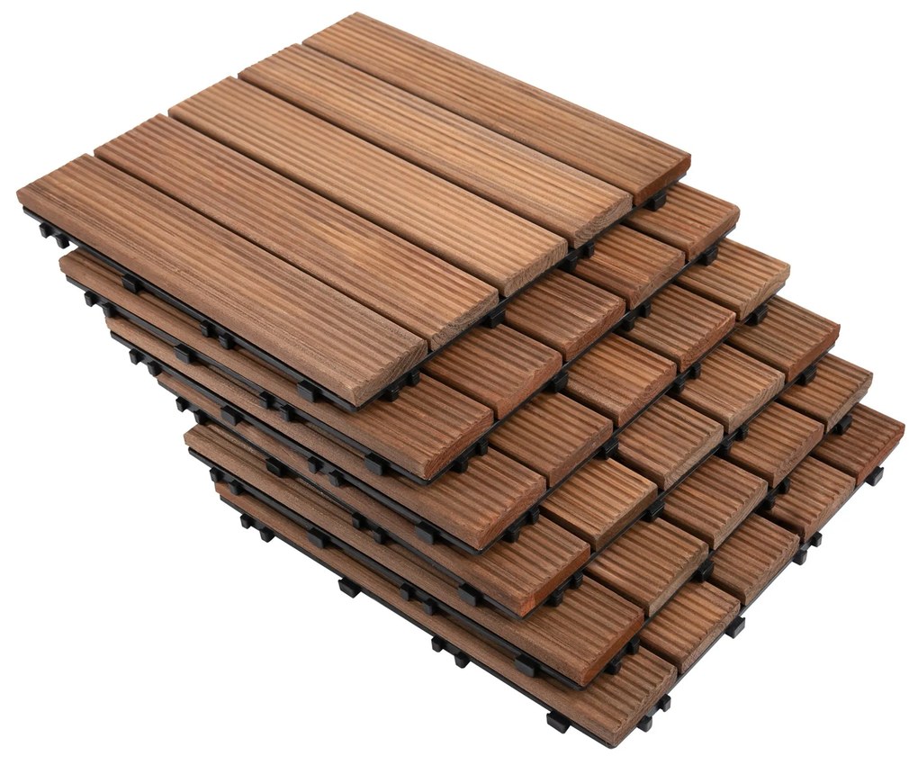 Conjunto de 27 Ladrilhos de Madeira 30x30 cm com Área de 3 m² Sistema Click de Ladrilhos Castanho