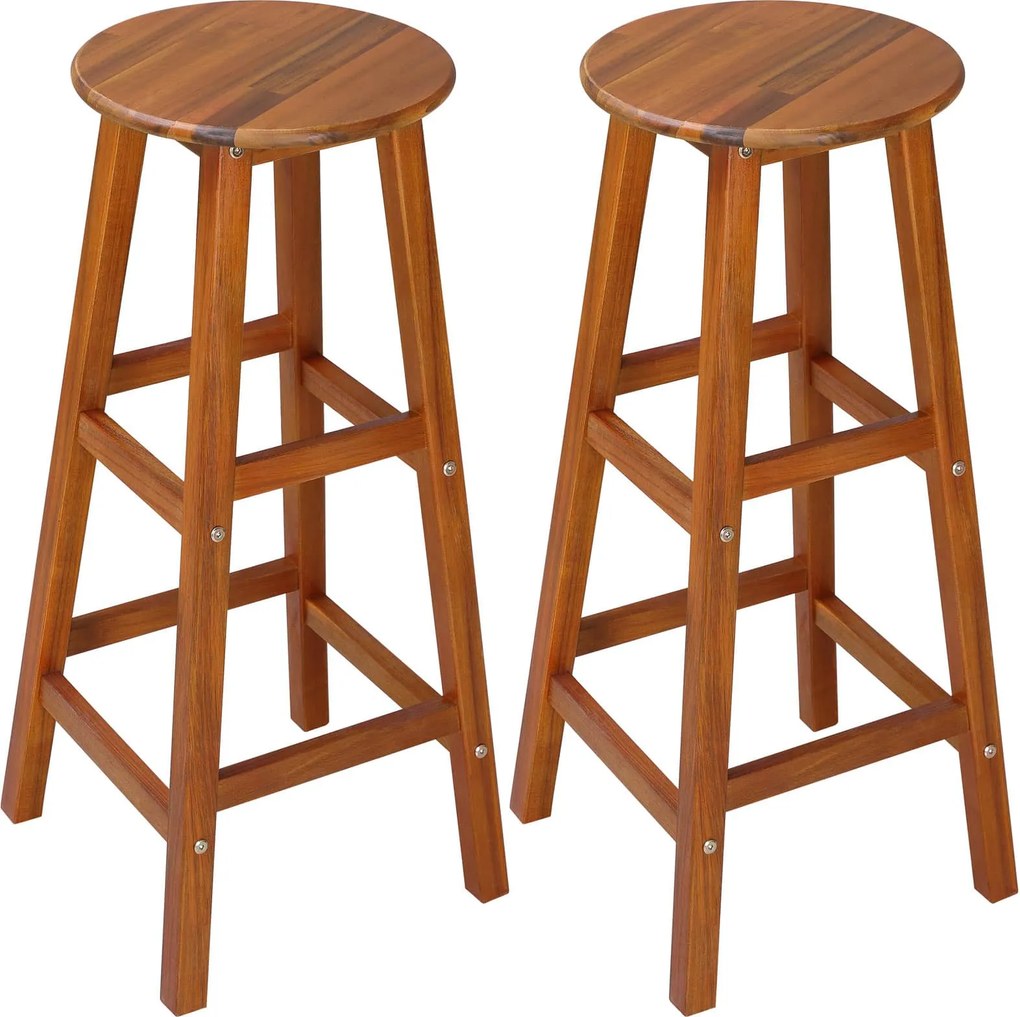 Conjunto de 2 bancos altos bar em madeira de acácia 76x34x34cm Castanho